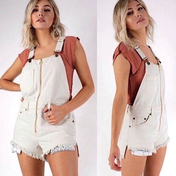 Free People Pants - NWT Free People We The Free Sunkissed Overalls Shorts in Off White Size 2